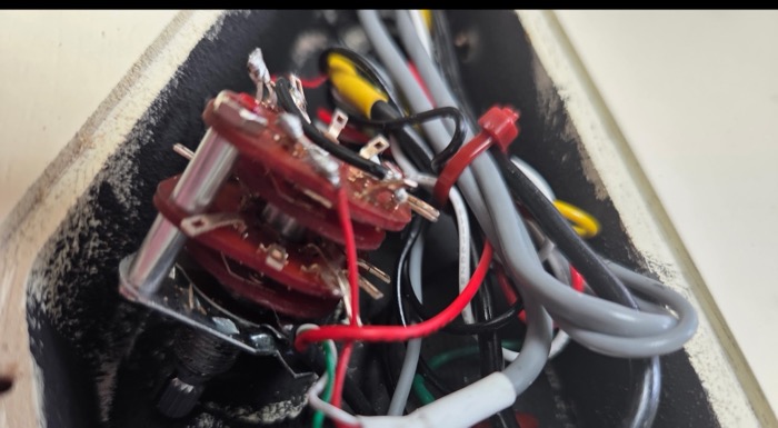 Control wiring and pots inside a routed cavity